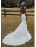 Spaghetti Straps Ivory Lace Open Back Classic Wedding Dress
